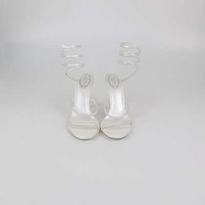 Rene Caovilla White Satin Crystal Embellished Margot Sandals