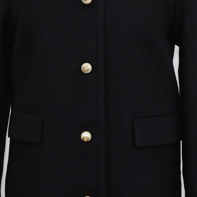 Gucci Black Wool Faux Pearl GG Button Coat