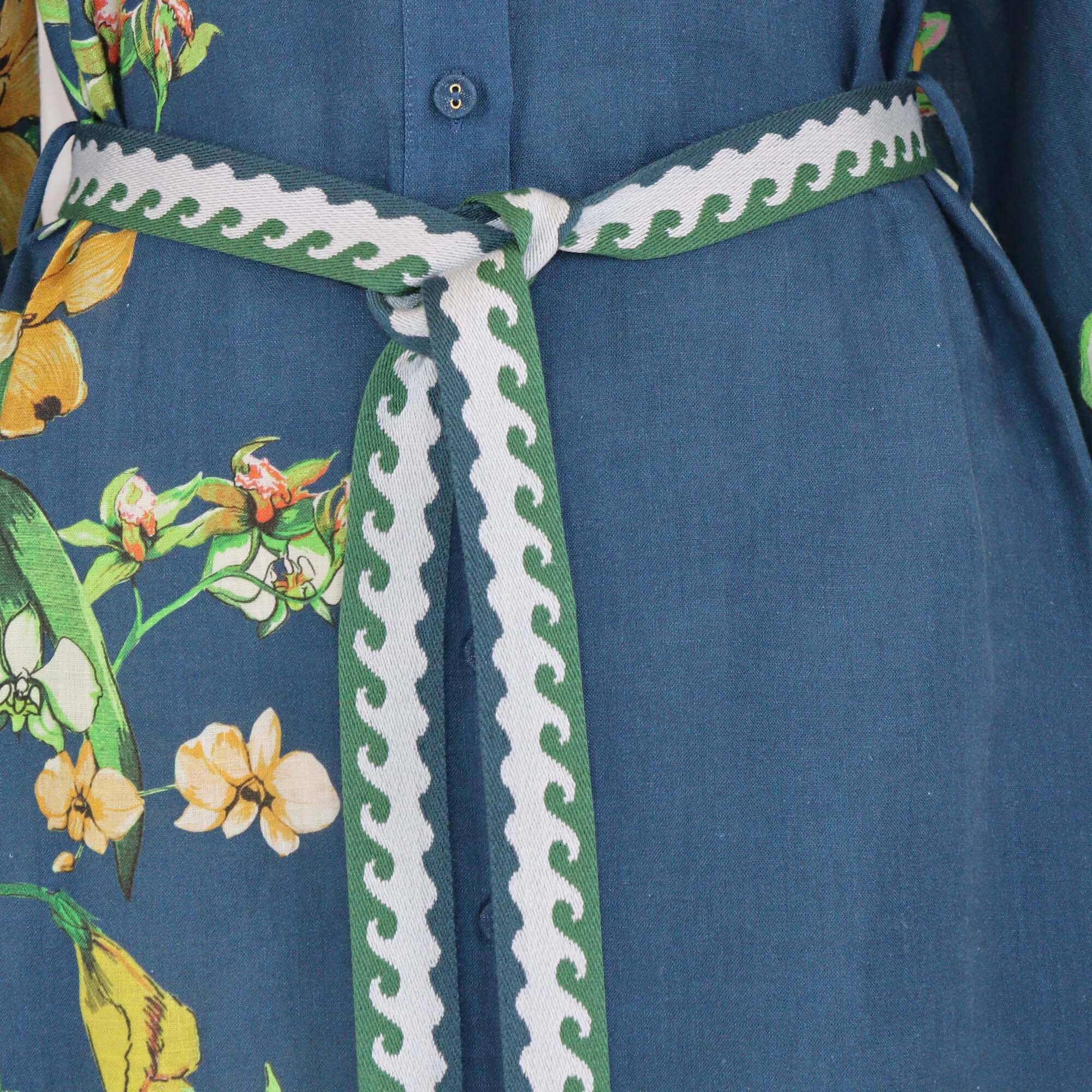 Alemais Blue Floral Print Long Sleeve Mock Neck Shirt Dress Womens Alemais 