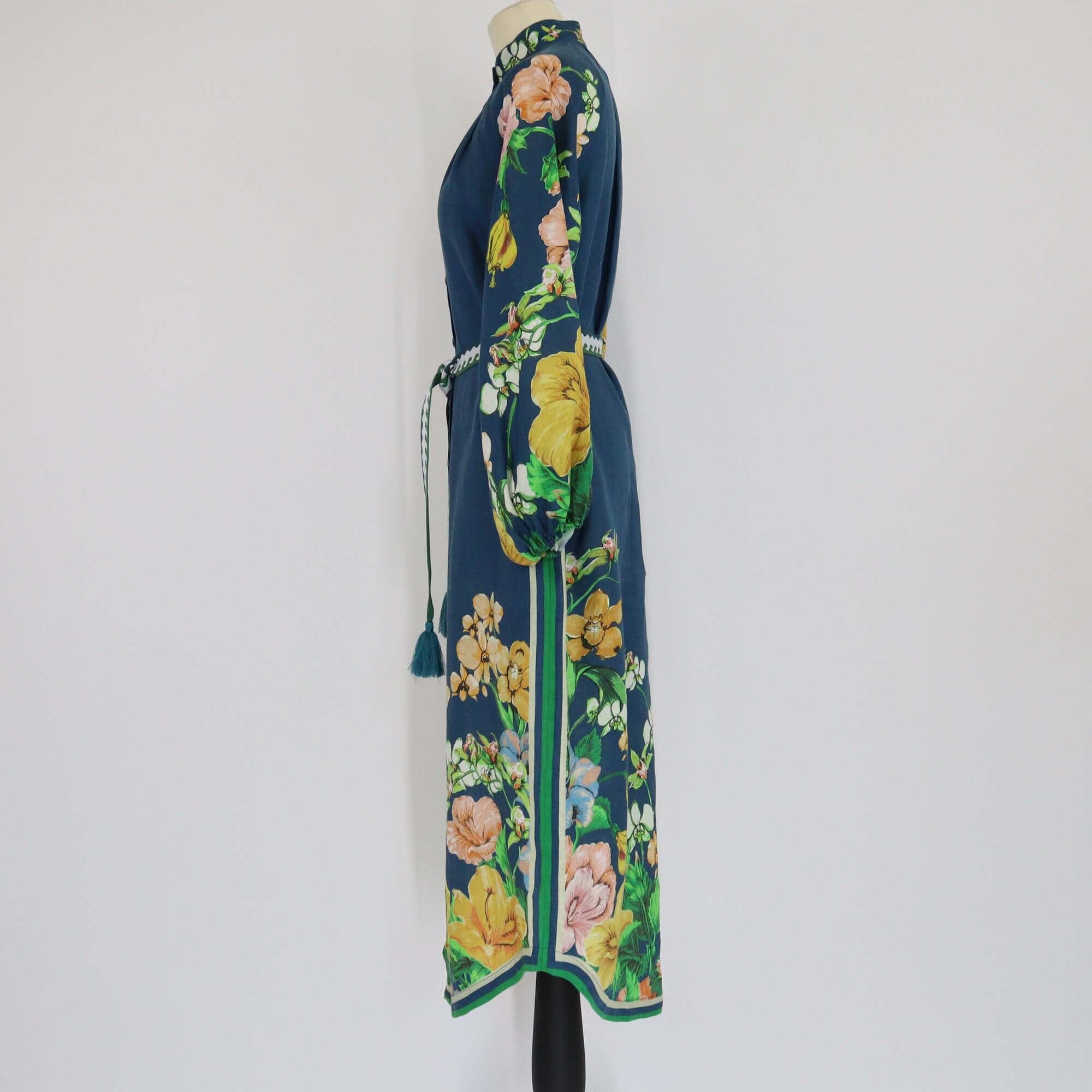 Alemais Blue Floral Print Long Sleeve Mock Neck Shirt Dress Womens Alemais 