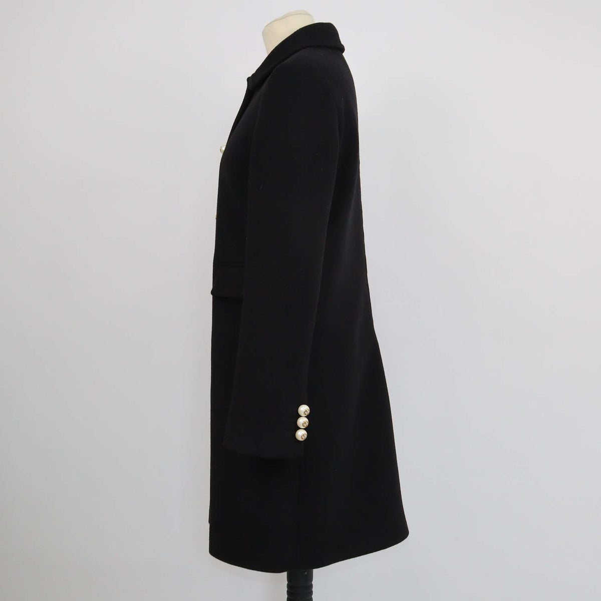 Gucci Black Wool Faux Pearl GG Button Coat