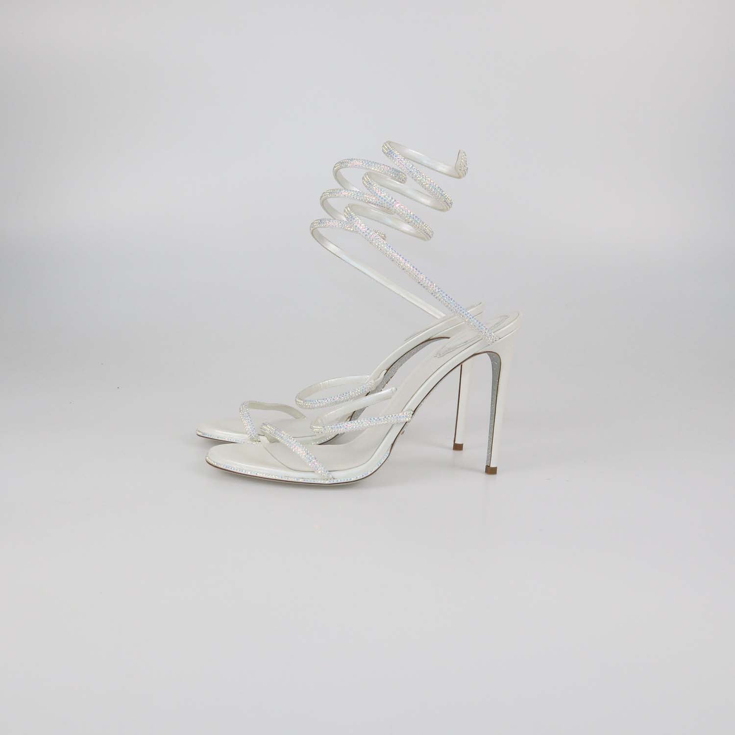 Rene Caovilla White Satin Crystal Embellished Margot Sandals