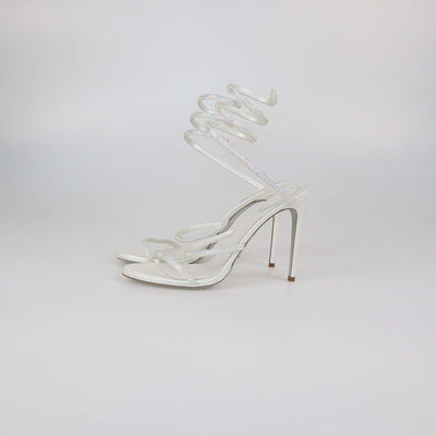 Rene Caovilla White Satin Crystal Embellished Margot Sandals