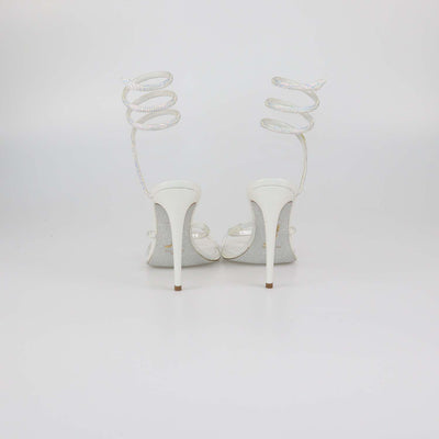 Rene Caovilla White Satin Crystal Embellished Margot Sandals