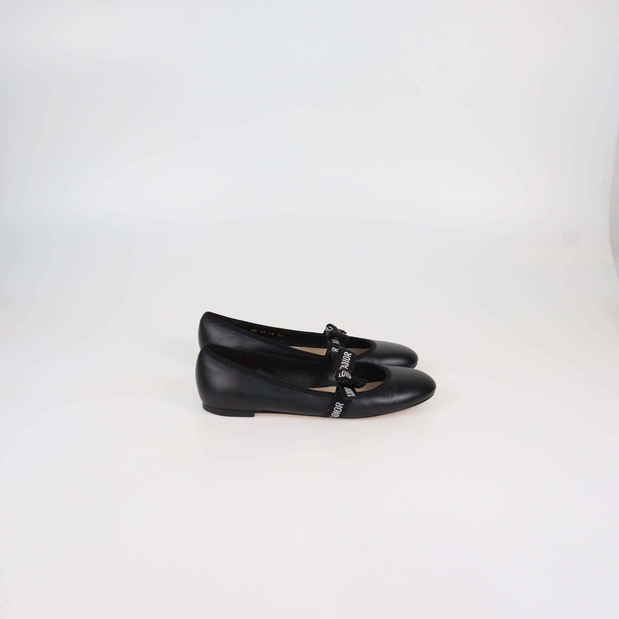 Christian Dior Black Leather J'Adior Ballet Flats