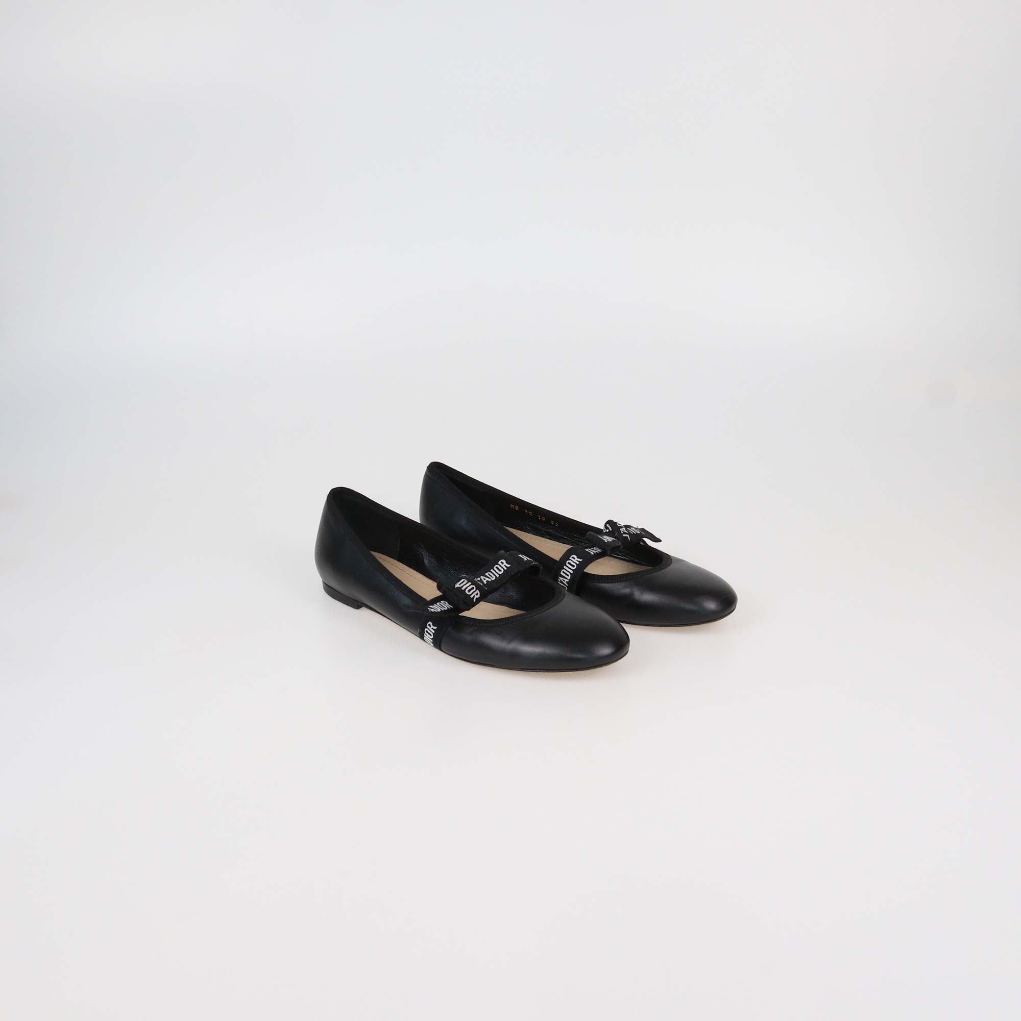 Christian Dior Black Leather J'Adior Ballet Flats