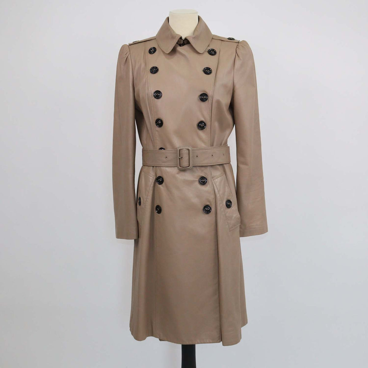 Burberry Beige Leather Belted Trench Coat