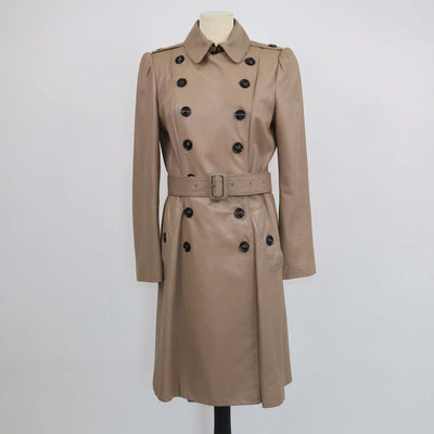 Burberry Beige Leather Belted Trench Coat
