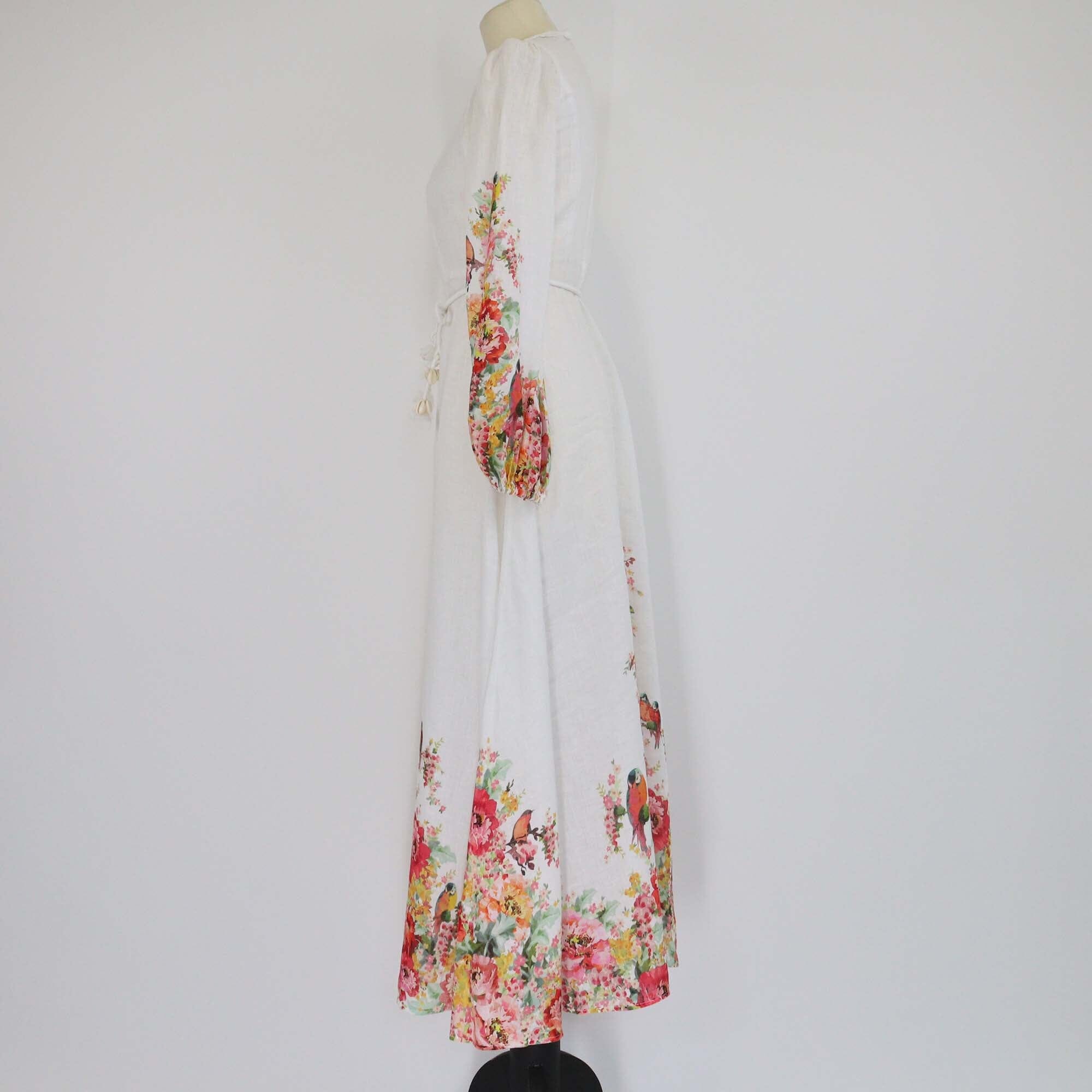 Zimmermann White Floral Printed Belted Long Sleeve Maxi Dress Womens Zimmermann 