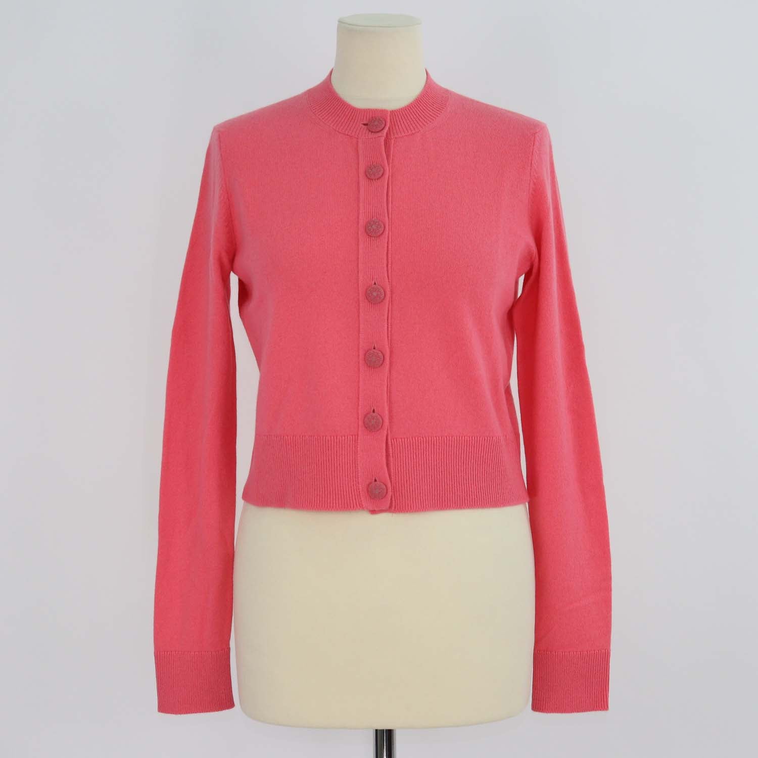 Chanel Pink Cashmere Knitted CC Button Crew Neck Long Sleeve Cardigan