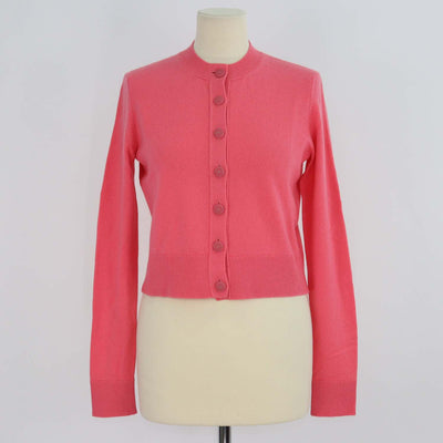 Chanel Pink Cashmere Knitted CC Button Crew Neck Long Sleeve Cardigan