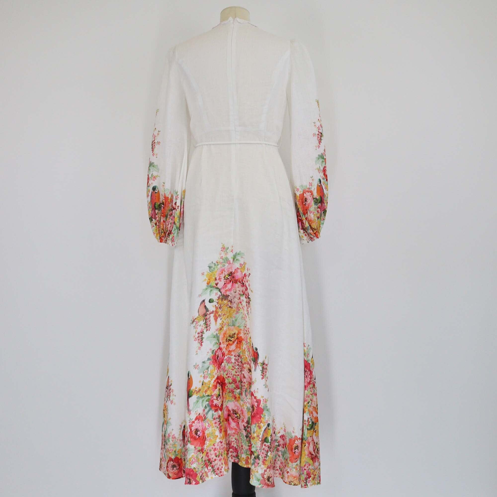 Zimmermann White Floral Printed Belted Long Sleeve Maxi Dress Womens Zimmermann 