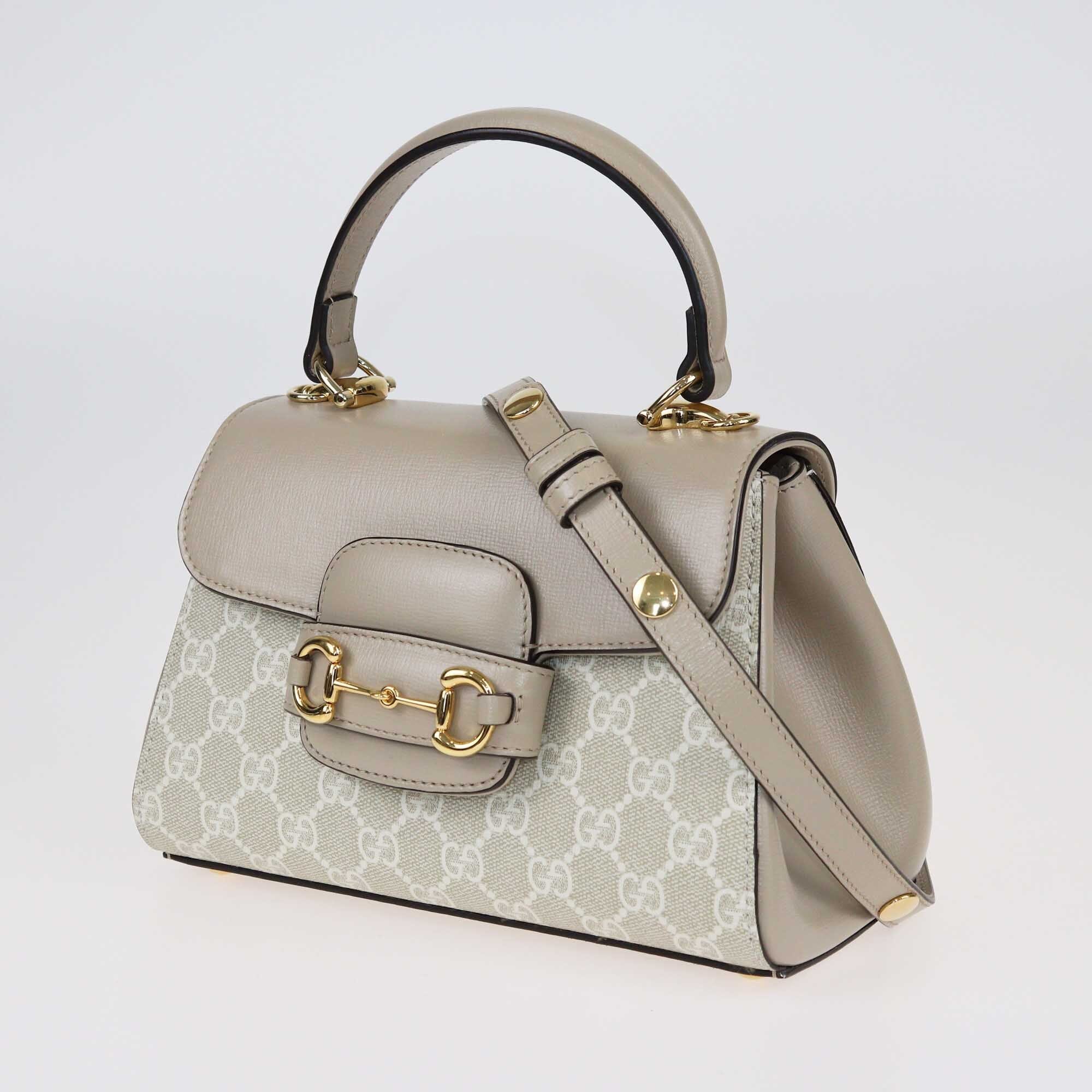 Gucci Beige GG Supreme Canvas Mini Horsebit 1955 Top Handle Bag Bags Gucci 