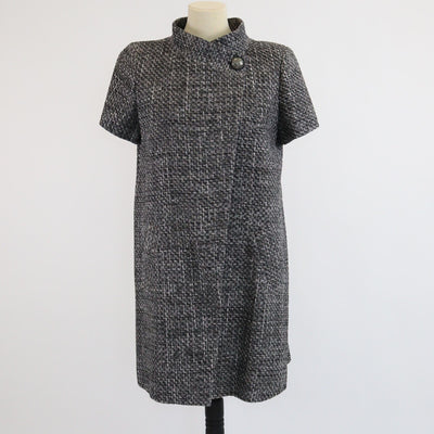 Chanel Grey/Blue Textured Double Breasted Short Sleeve Coat Womens Chanel 