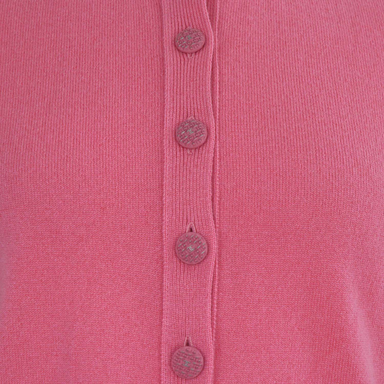 Chanel Pink Cashmere Knitted CC Button Crew Neck Long Sleeve Cardigan