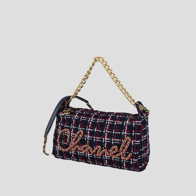 Chanel Tricolor Tweed Written in Chain Shoulder Bag