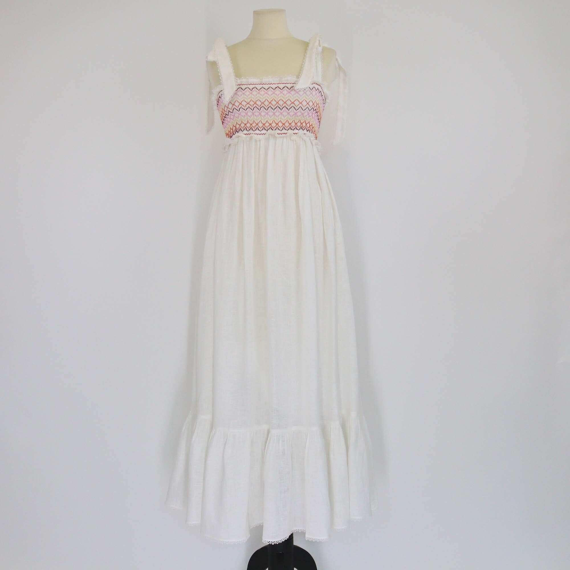 Zimmermann White/Multicolor Tie-Up Sleeve Midi Dress Womens Zimmermann 