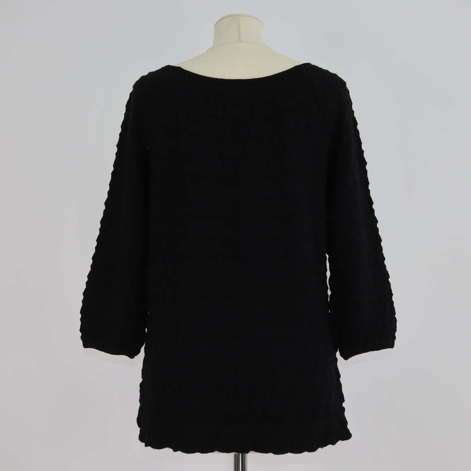 M Missoni Black Viscose and Wool Knit Textured Three Quarter Sleeve Sweater
