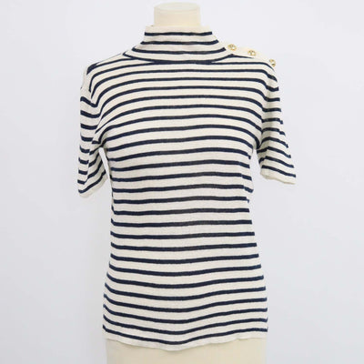 Christian Dior Navy Blue,Cream Linen Cashmere Stipe Top