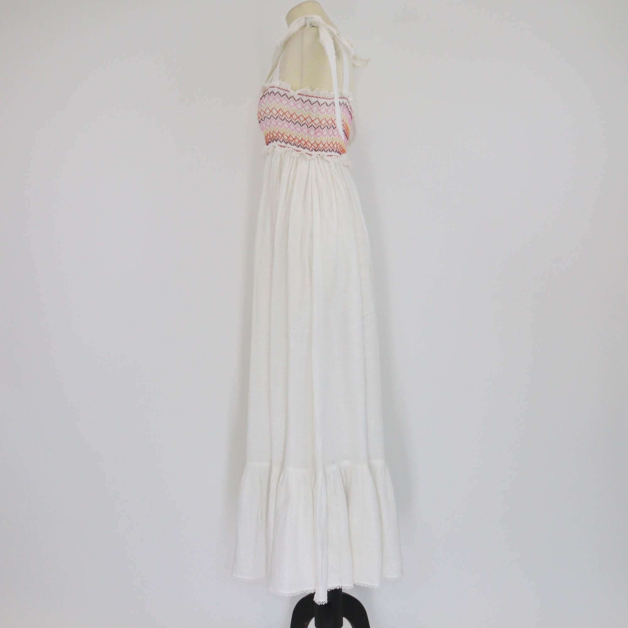 Zimmermann White/Multicolor Tie-Up Sleeve Midi Dress Womens Zimmermann 
