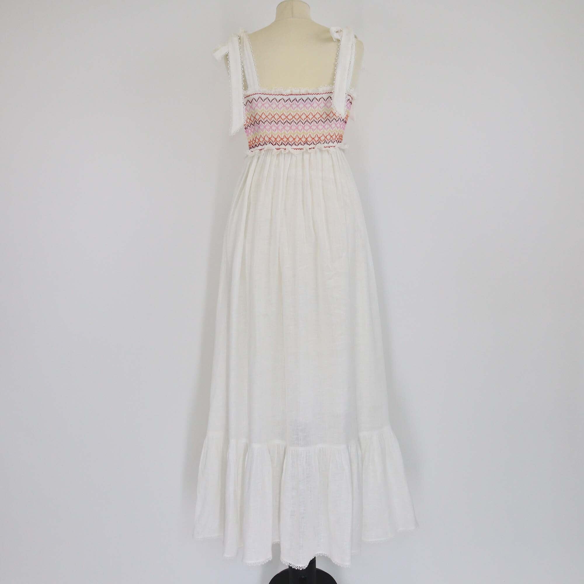 Zimmermann White/Multicolor Tie-Up Sleeve Midi Dress Womens Zimmermann 
