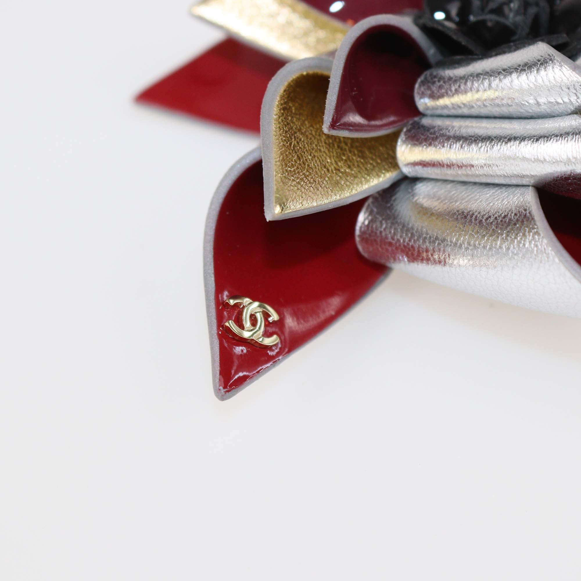 Chanel Multicolor Leather and Patent Leather CC Pinwheel Brooch