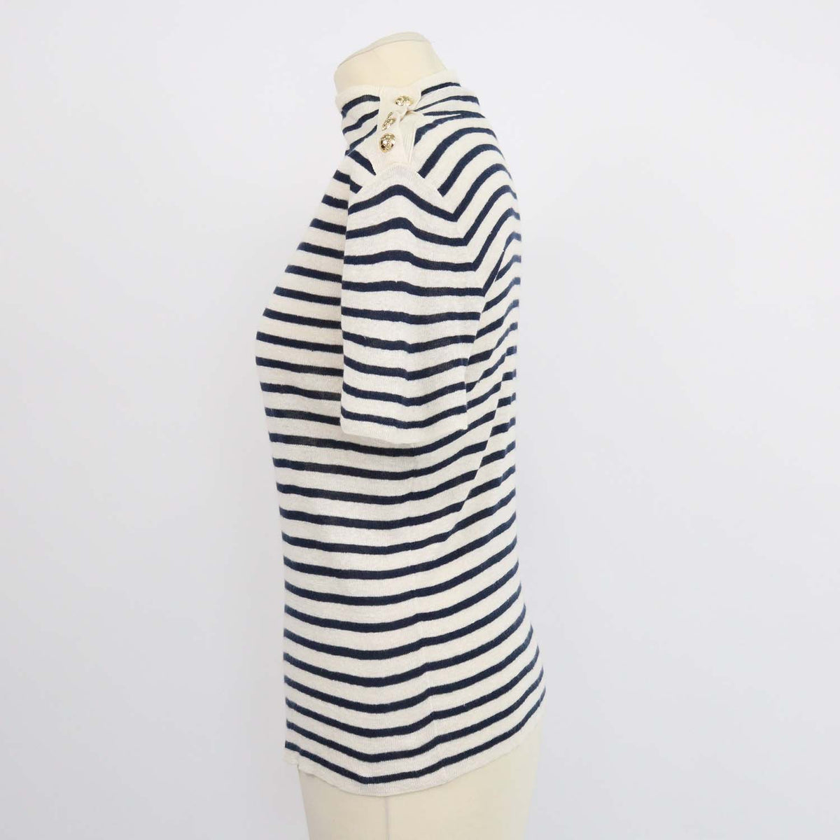 Christian Dior Navy Blue,Cream Linen Cashmere Stipe Top