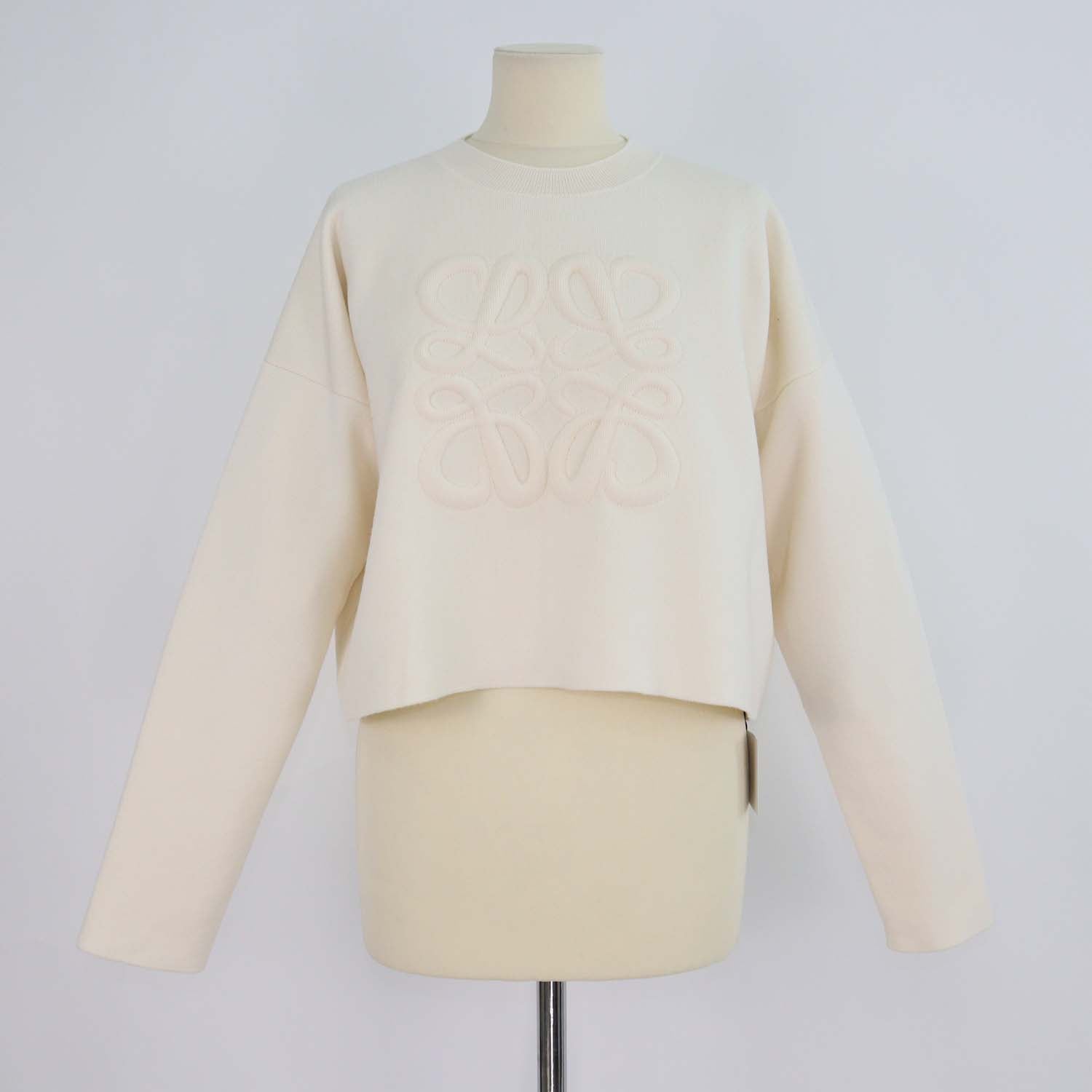 Loewe Off White Blend Wool Knit Anagram Cropped Sweater
