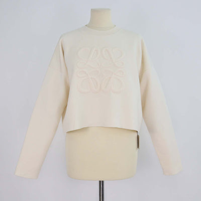 Loewe Off White Blend Wool Knit Anagram Cropped Sweater