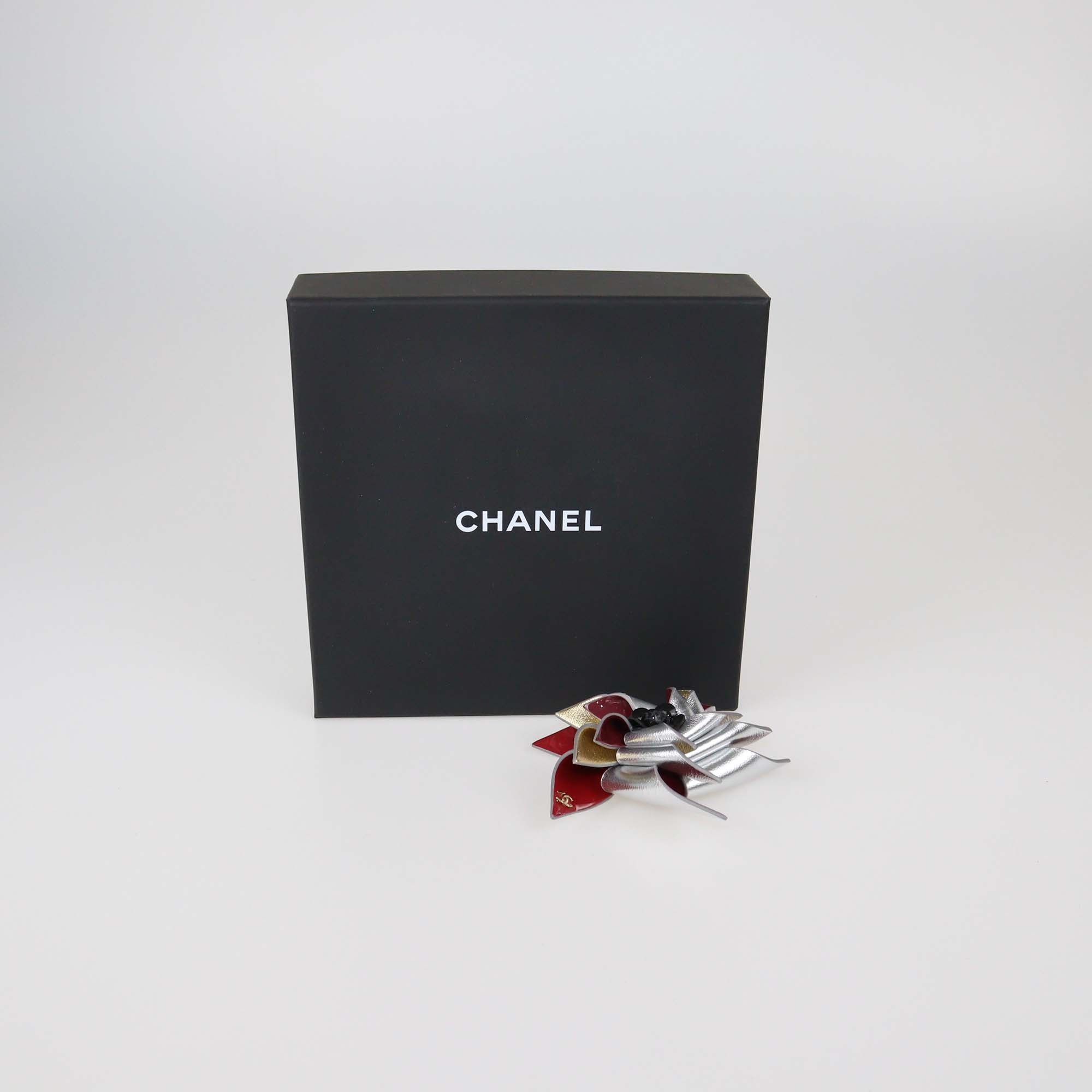 Chanel Multicolor Leather and Patent Leather CC Pinwheel Brooch