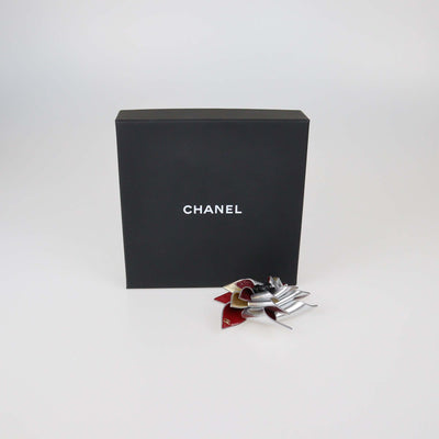 Chanel Multicolor Leather and Patent Leather CC Pinwheel Brooch