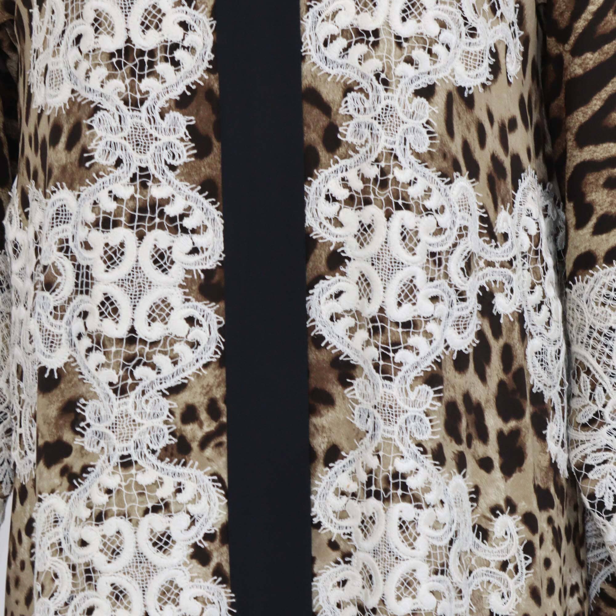 Dolce & Gabbana Multicolor Leopard Print Lace Detail Abaya Dress Womens Dolce & Gabbana 