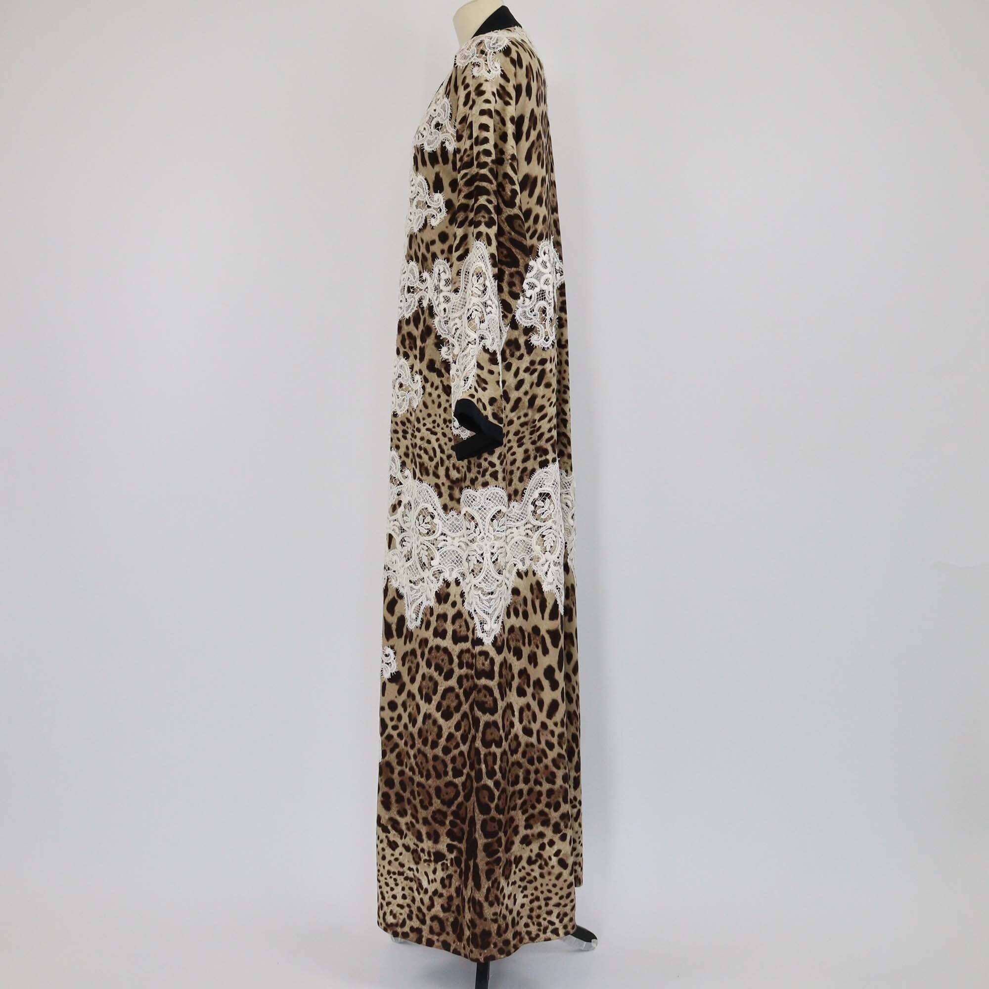 Dolce & Gabbana Multicolor Leopard Print Lace Detail Abaya Dress Womens Dolce & Gabbana 