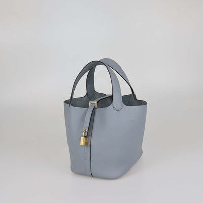 Hermes Gris Pantin Clemence Leather Picotin Lock 18 Bag