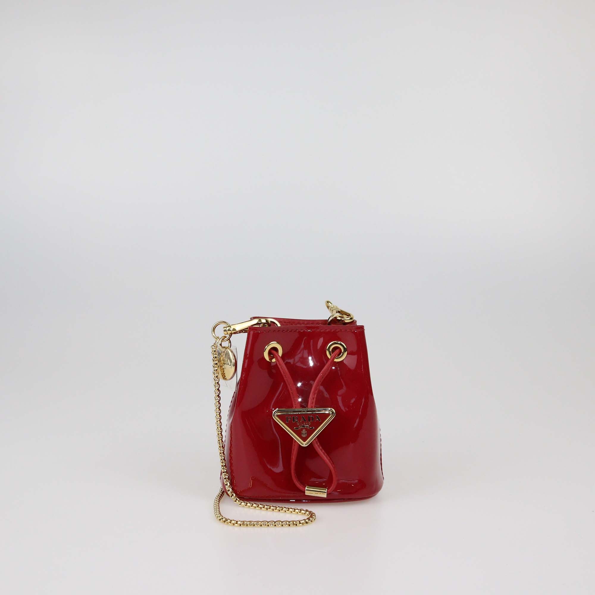 Prada Red Patent Leather Mini Drawstring Pouch