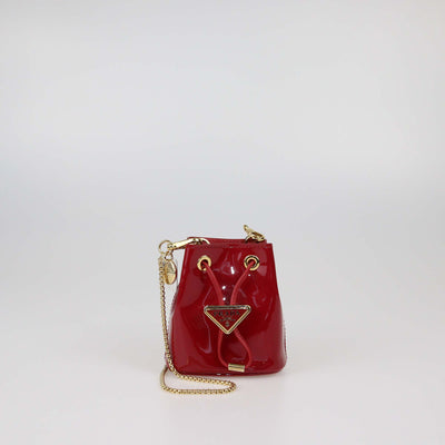 Prada Red Patent Leather Mini Drawstring Pouch