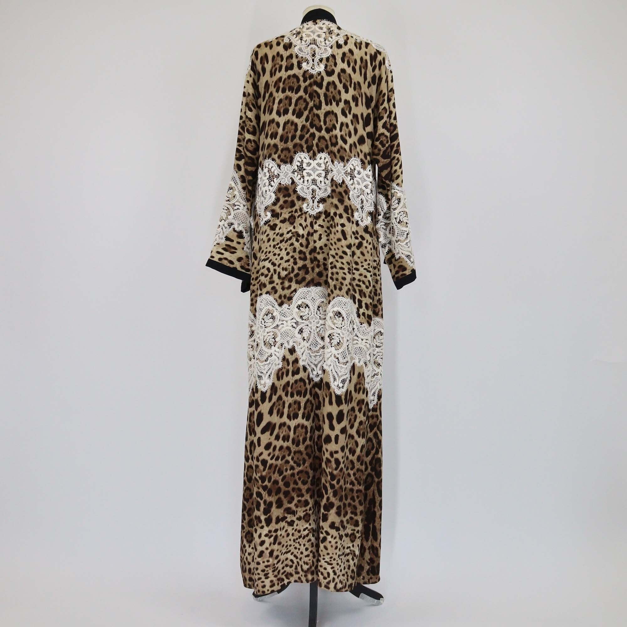 Dolce & Gabbana Multicolor Leopard Print Lace Detail Abaya Dress Womens Dolce & Gabbana 