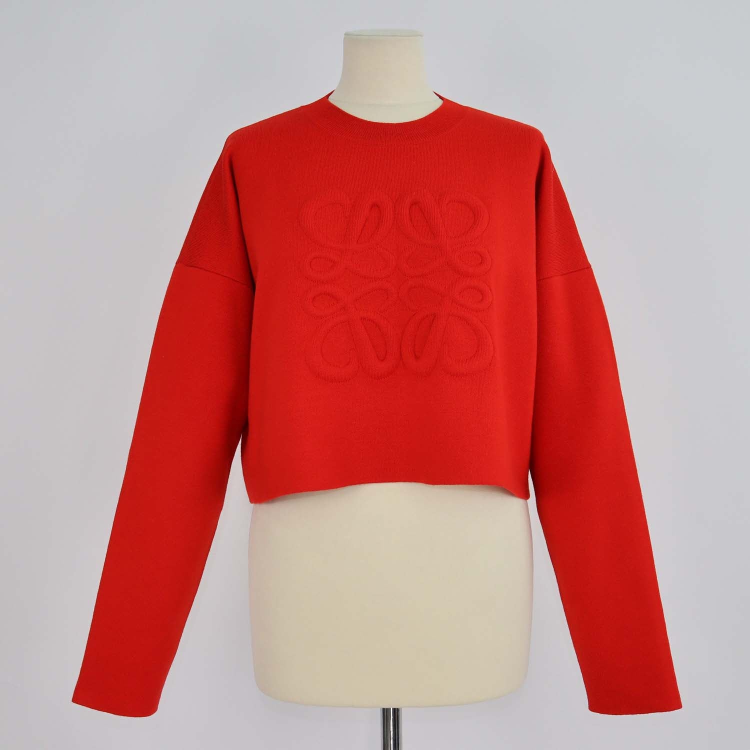 Loewe Red Blend Wool Knit Anagram Cropped Sweater