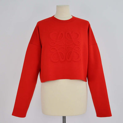 Loewe Red Blend Wool Knit Anagram Cropped Sweater
