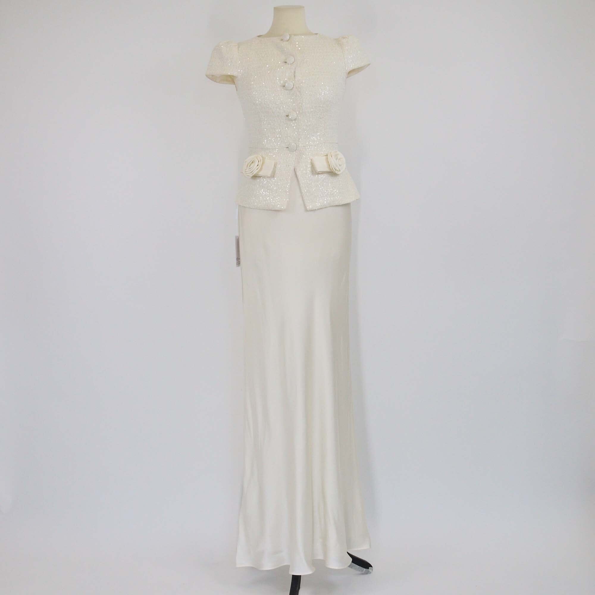Self-Portrait Cream Sequins Boucle Bow Detail Maxi Dress Womens Self-Portrait 