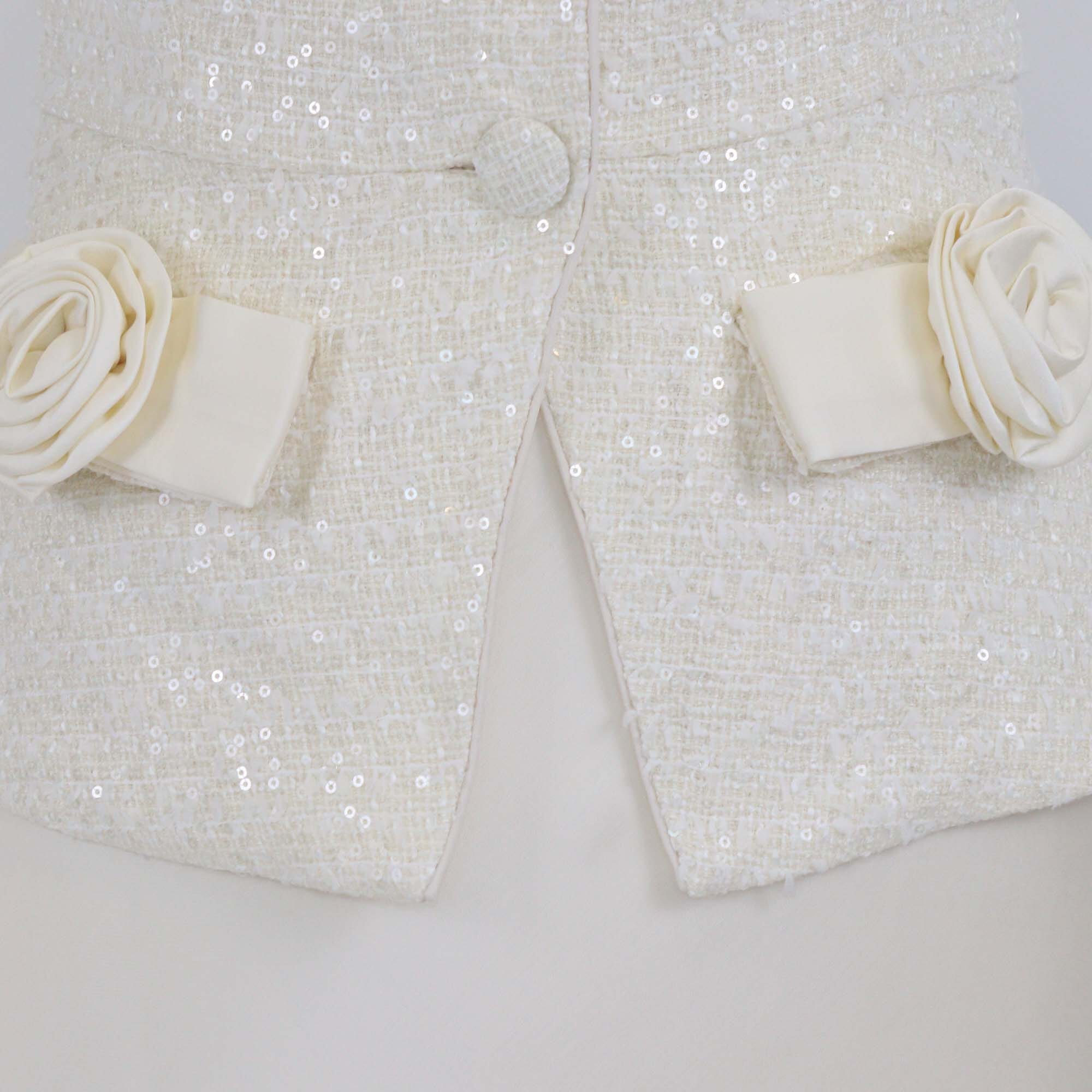 Self-Portrait Cream Sequins Boucle Bow Detail Maxi Dress Womens Self-Portrait 
