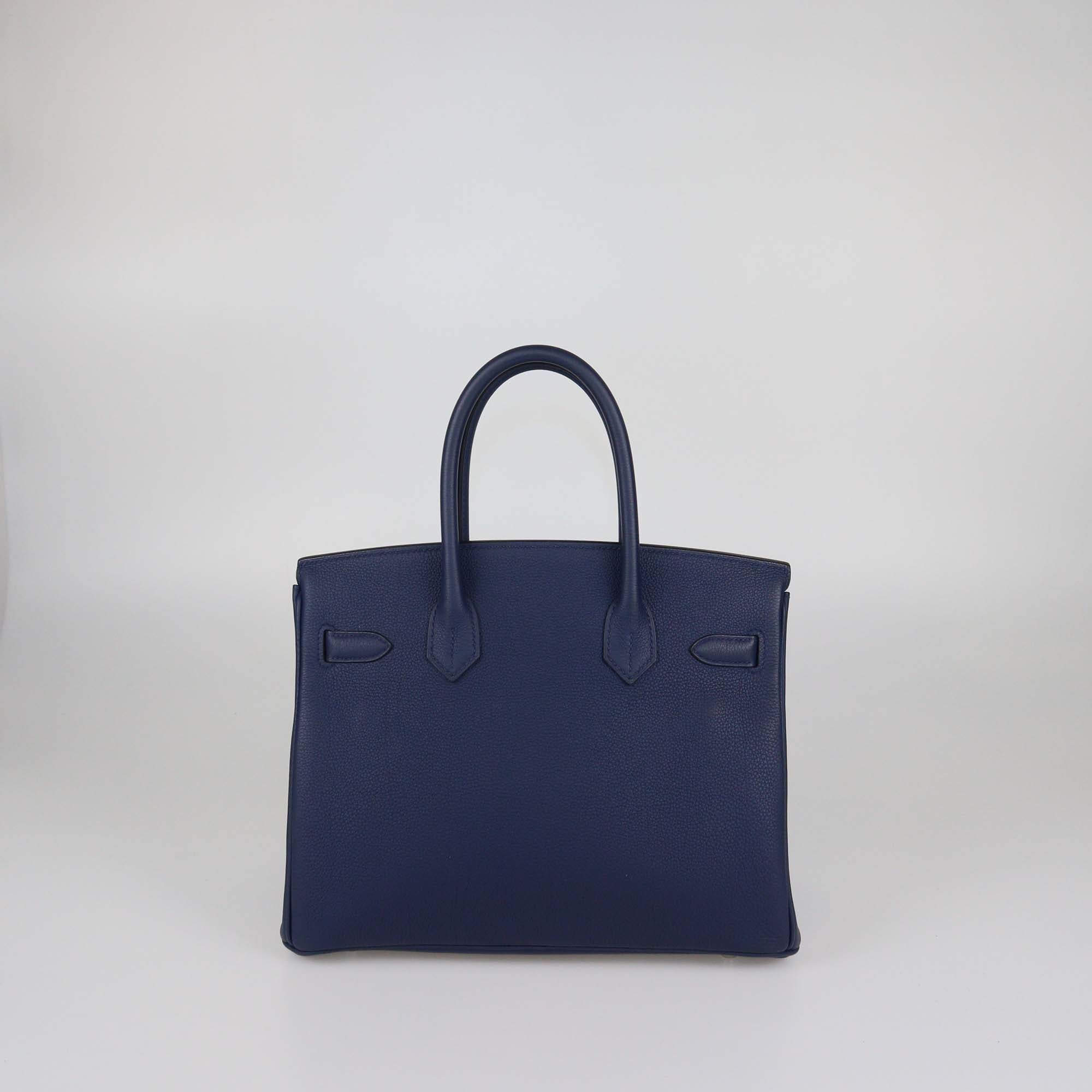 Hermes Navy Blue Togo Leather Palladium Hardware Birkin 30 Bag