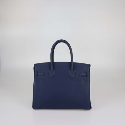 Hermes Navy Blue Togo Leather Palladium Hardware Birkin 30 Bag