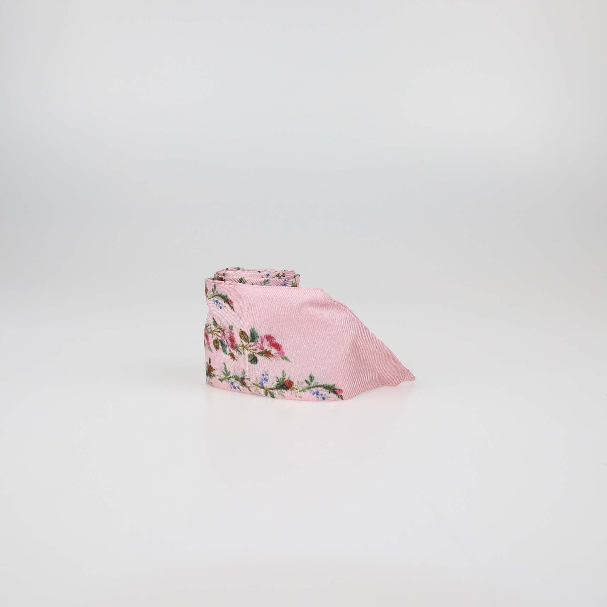 Gucci Pink Silk Rose Print Twill Ribbon