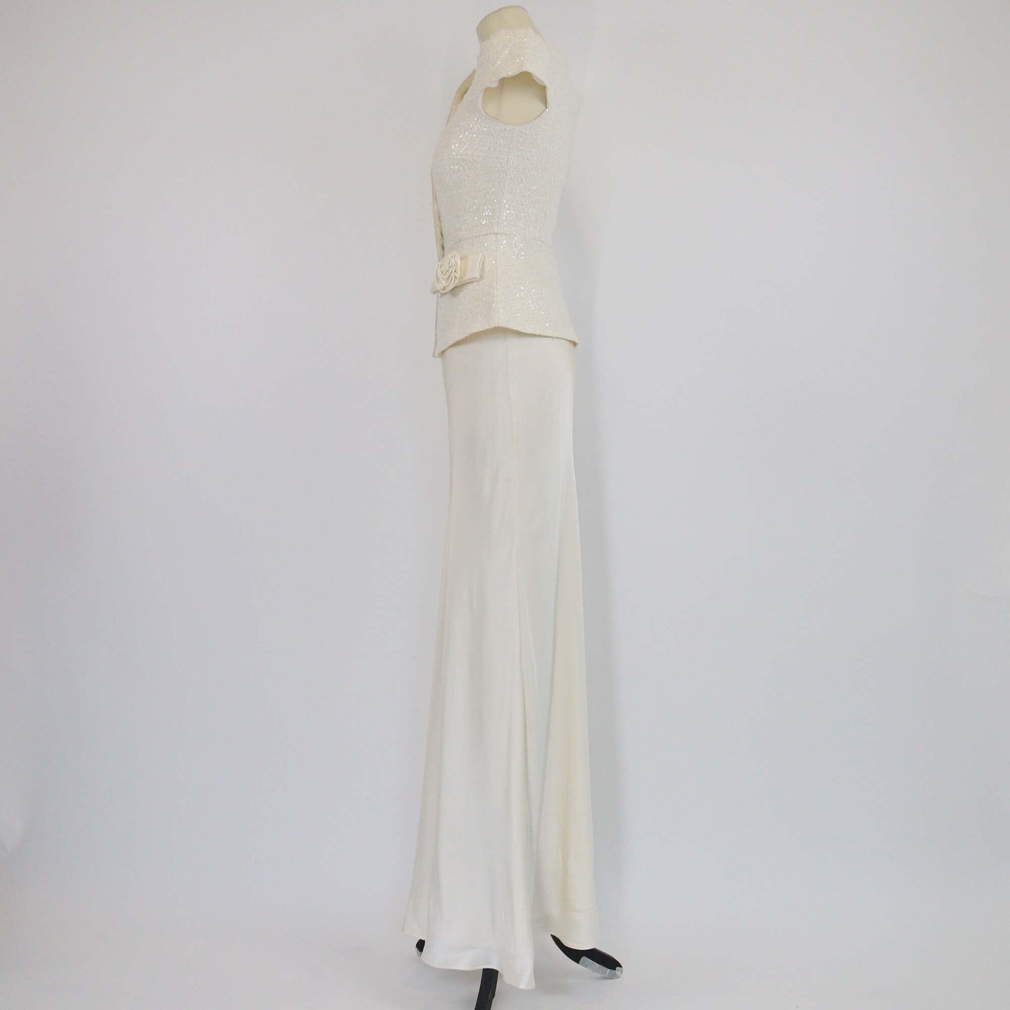 Self-Portrait Cream Sequins Boucle Bow Detail Maxi Dress Womens Self-Portrait 