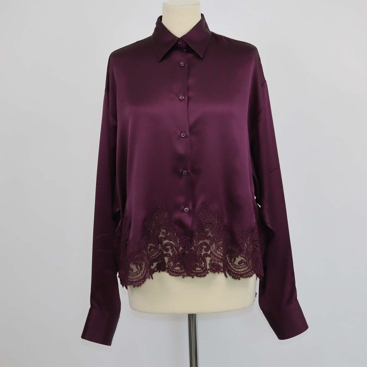 Ermano Scervino Purple Silk Lace Hem Boxy Shirt