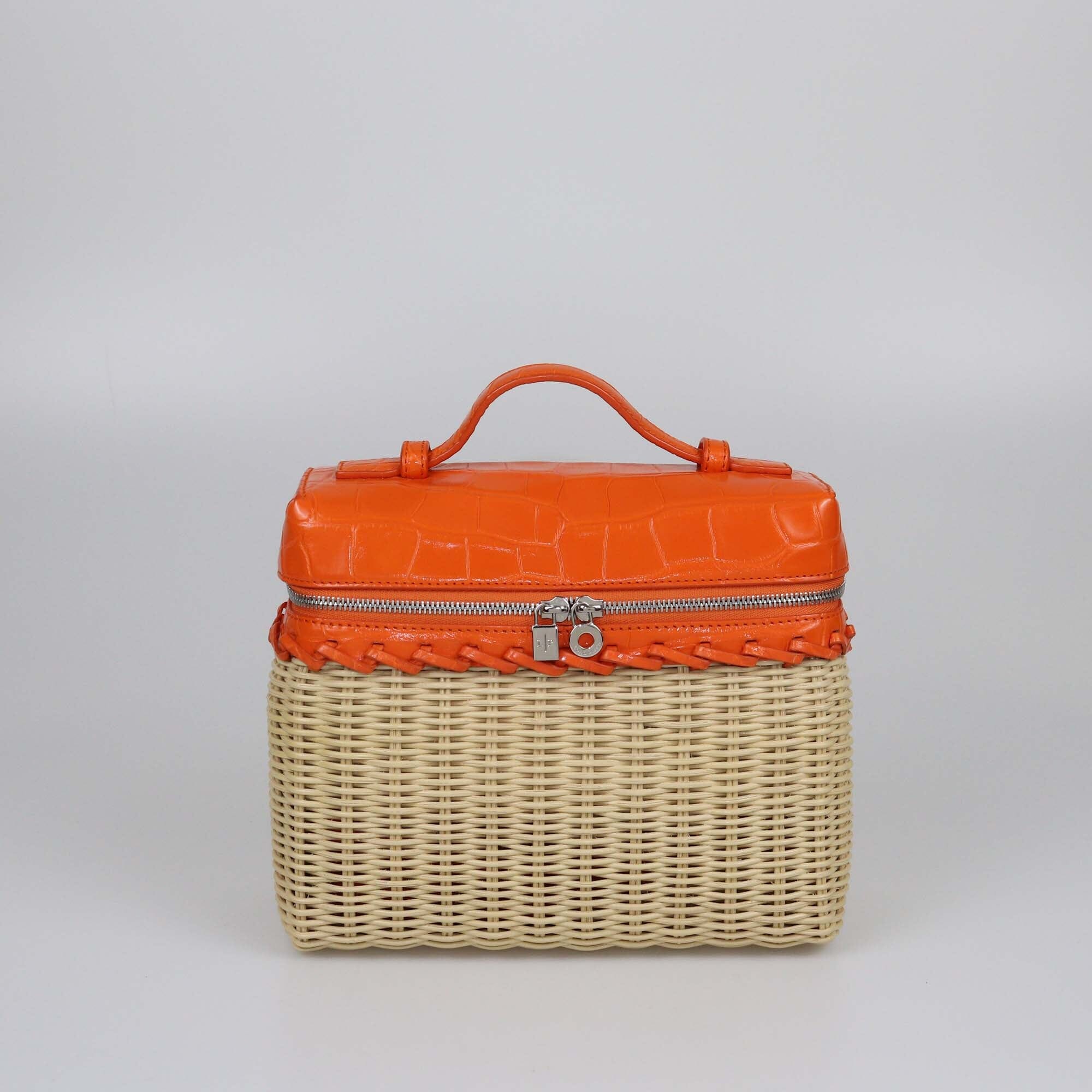 Loro Piana Orange Extra Pocket L19 Wicker Pouch Womens Loro Piana 