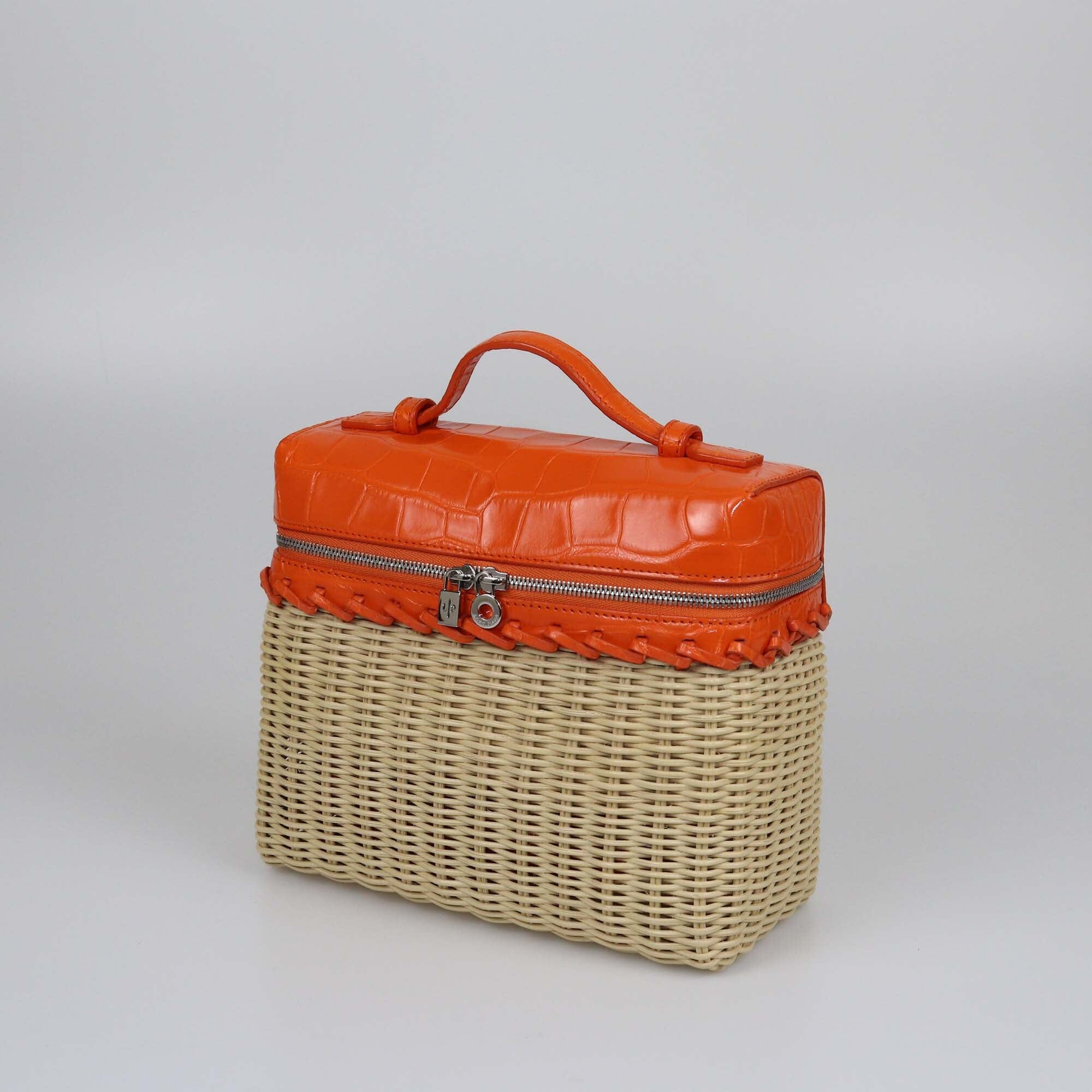 Loro Piana Orange Extra Pocket L19 Wicker Pouch Womens Loro Piana 