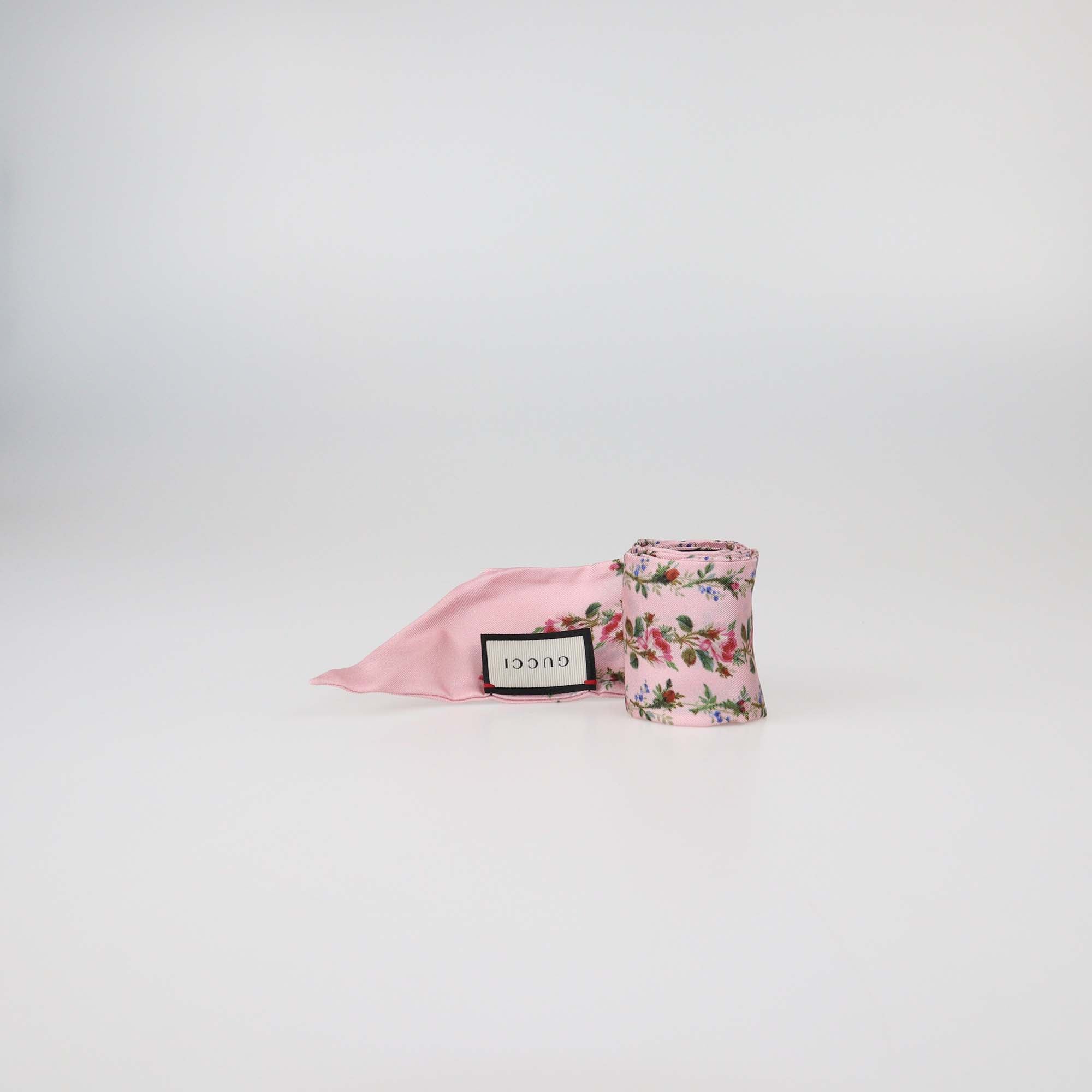 Gucci Pink Silk Rose Print Twill Ribbon