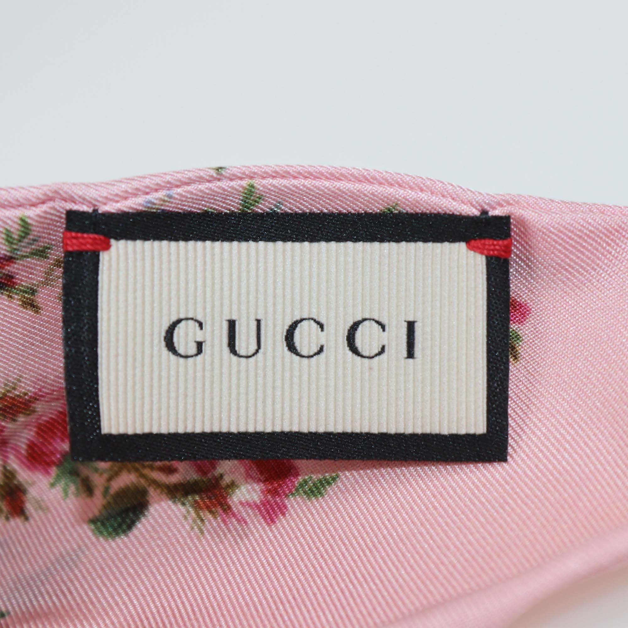 Gucci Pink Silk Rose Print Twill Ribbon